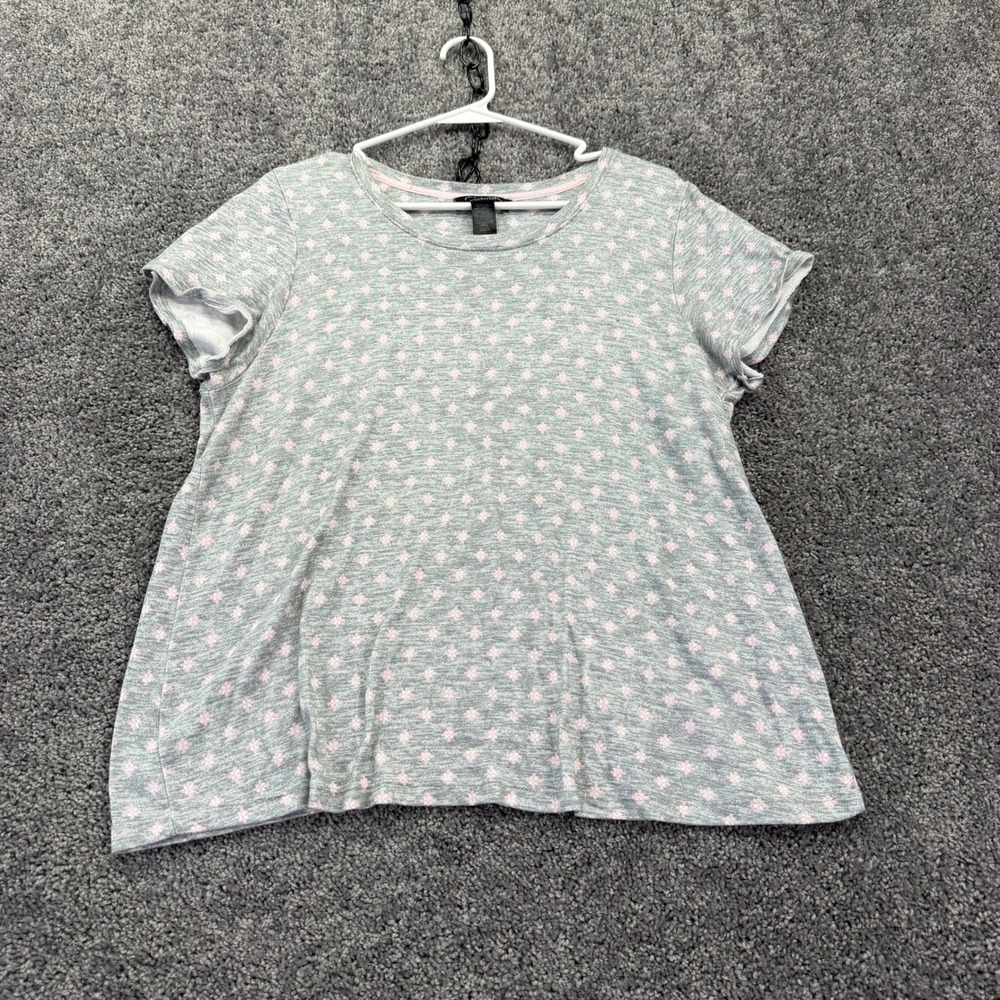 Rene Rofe Sleepwear Pajama Top Womens Large Gray Pink Geometric Short Sleeve